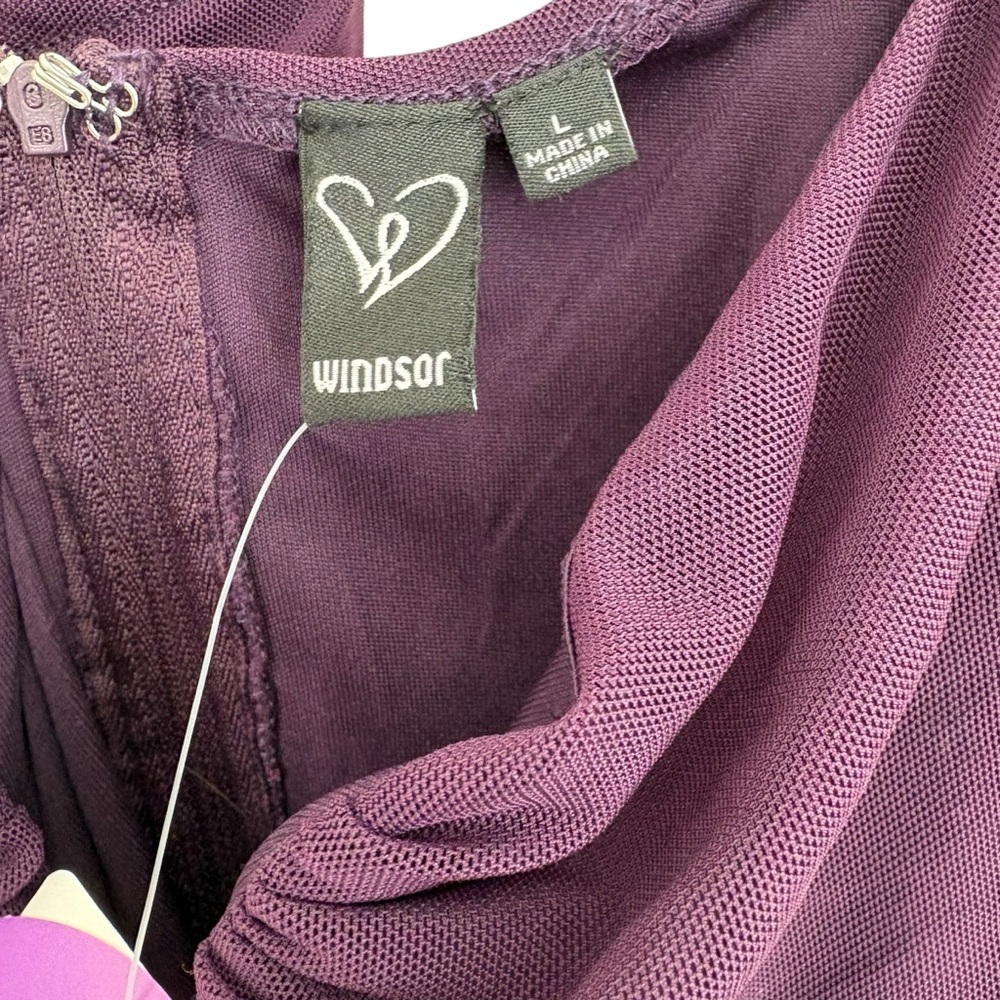 NWT Windsor Marla Mesh Off-The-Shoulder Formal Dress Size Large Purple Plum Long - Picture 7 of 12